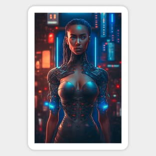 Cyborg Beauty with Futuristic Cityscape - Ultra Realistic Sticker